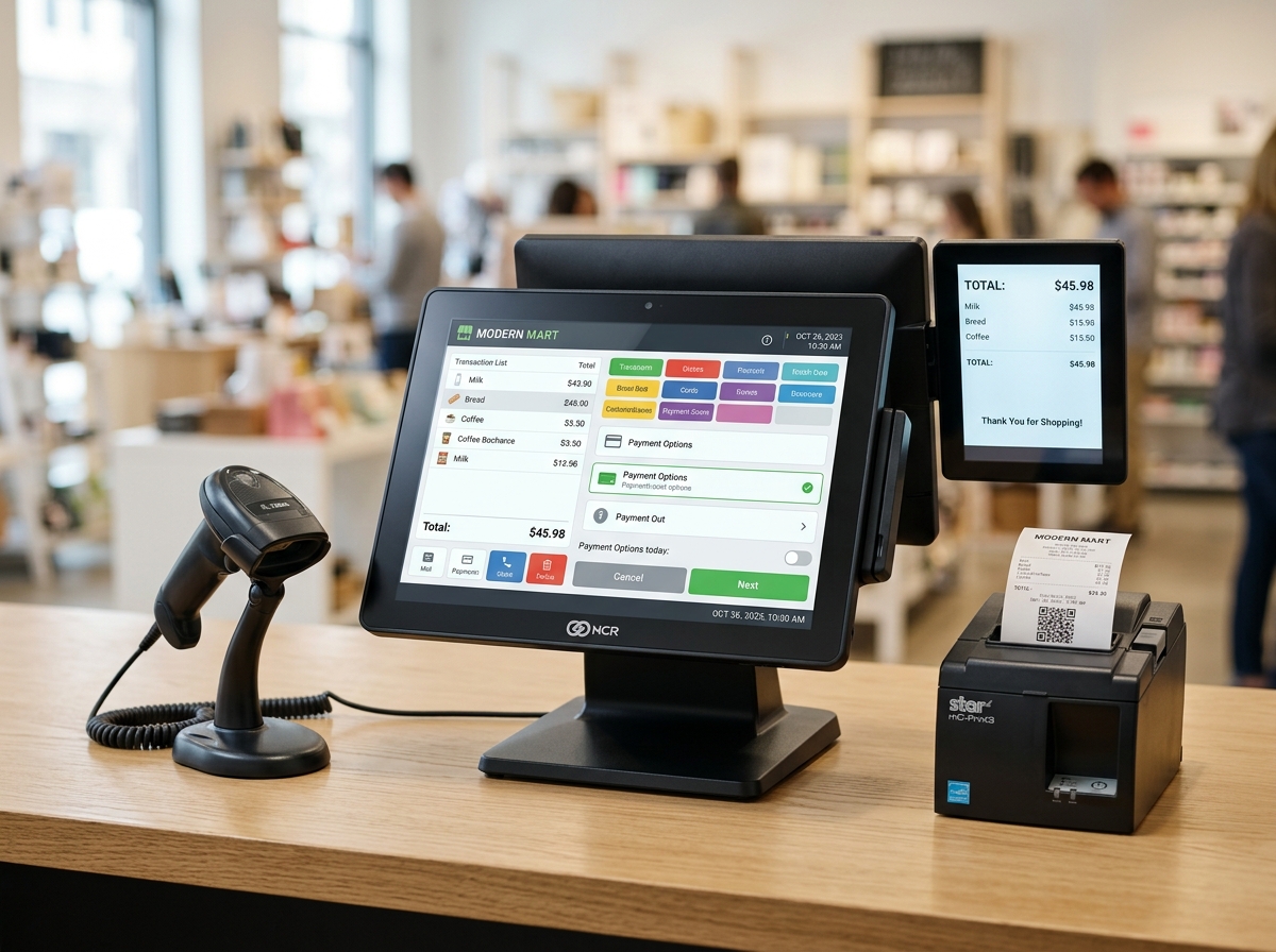 RealPOS Dual-Faced POS Monitor, Barcode Scanner and Thermal Receipt Printer Setup